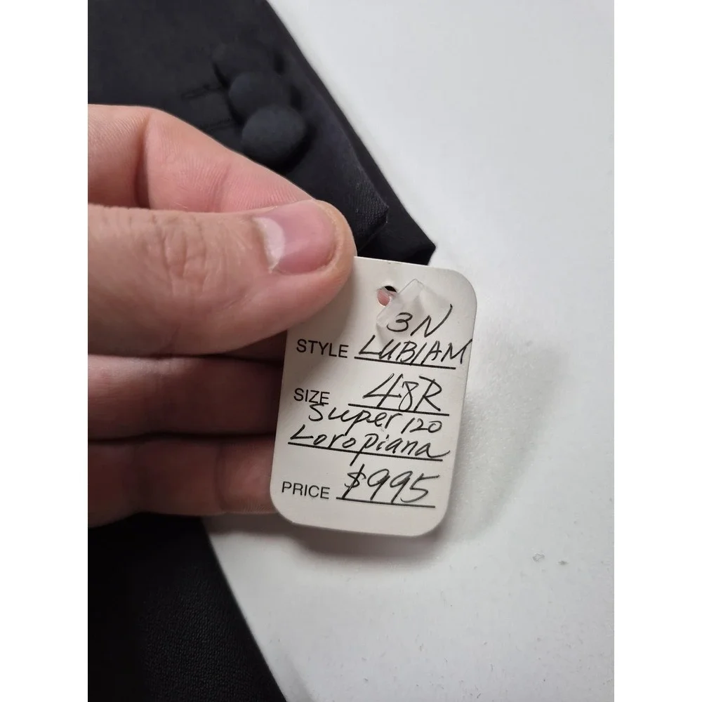 Loro Piana Lubiam Tuxedo Jacket Mens 48R Black Super 120s Wool 3 Button Italy